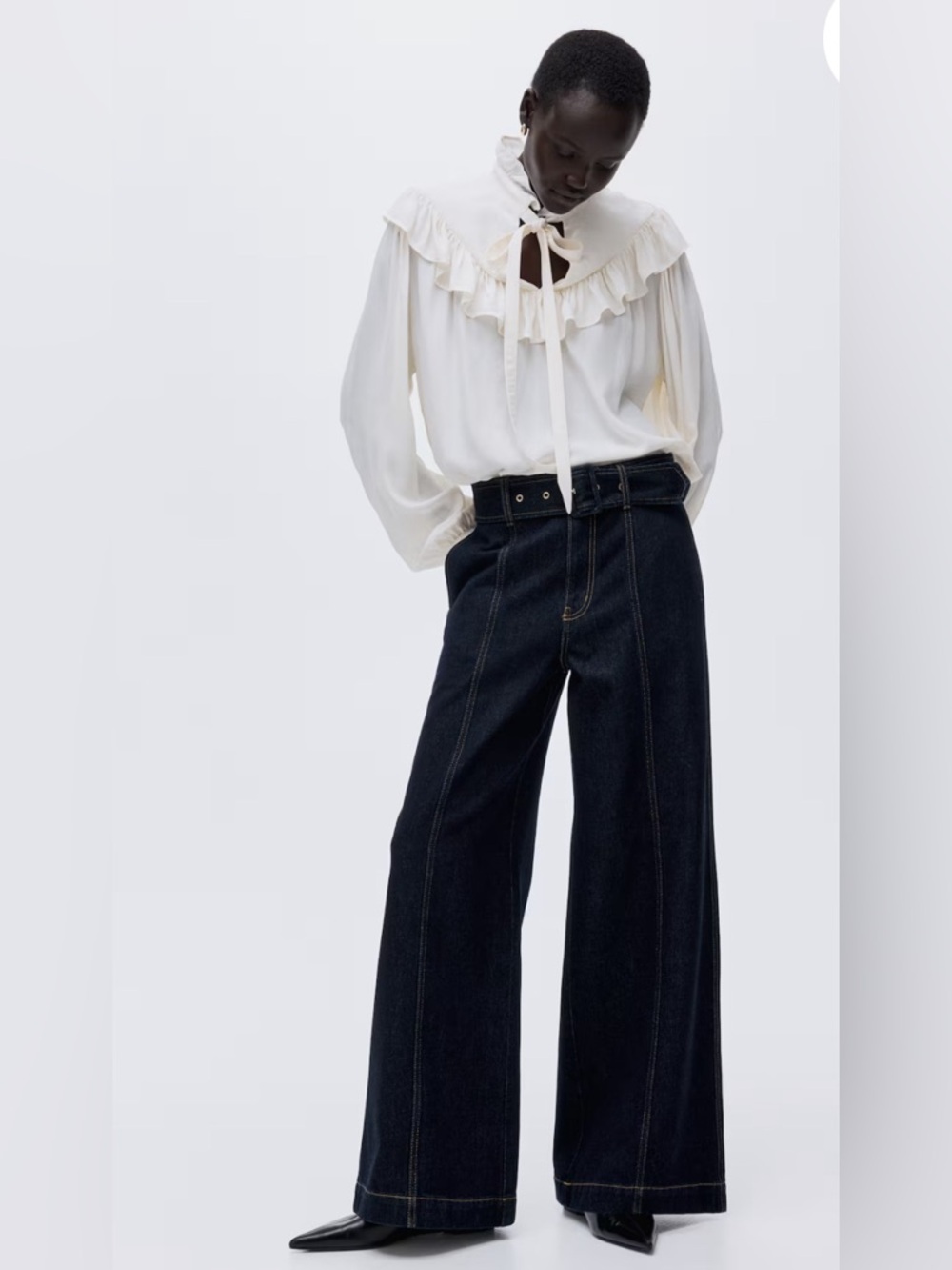 H&M women’s Wide-Leg High-Rise Belted Dark Indigo Jeans size US 2 EUR 34 NWT